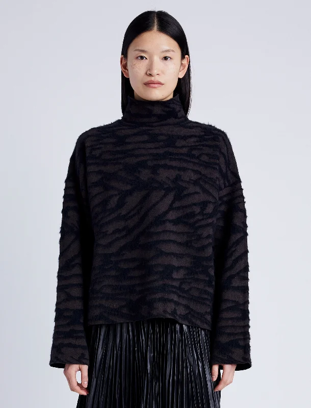 Proenza Schouler Asher Brushed Knit Sweater in Hickory/Black Satin Fabric Silk Fabric Chiffon Fabric