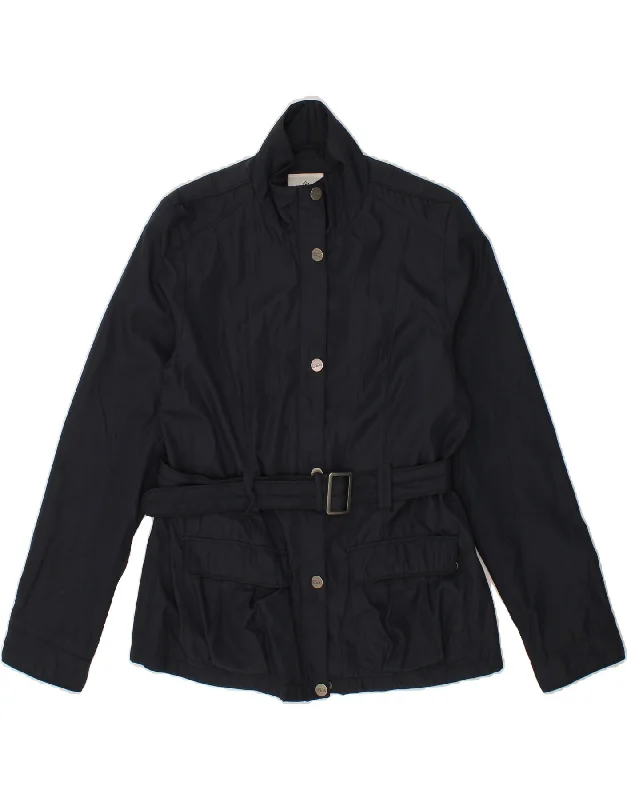 DACK'S Womens Windbreaker Jacket UK 14 Large Navy Blue Polyester Bomber Jacket Anorak Windbreaker