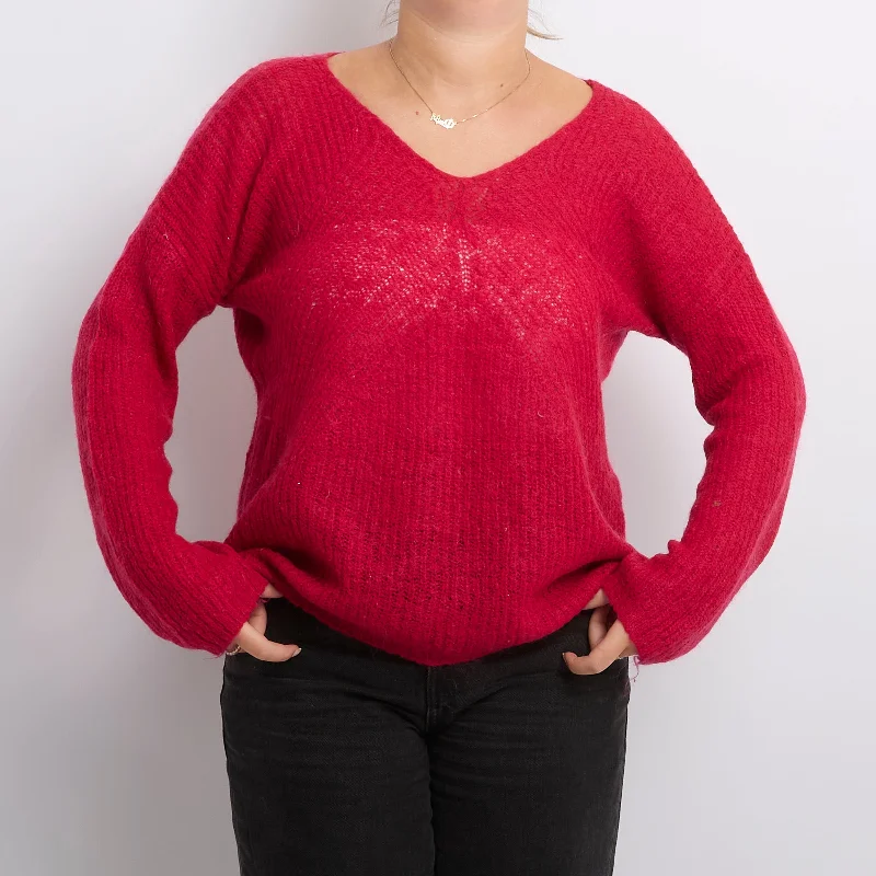 V-Neck Heavy Knit Sweater - UK 14 Boxy Sweater Fitted Sweater A-Line