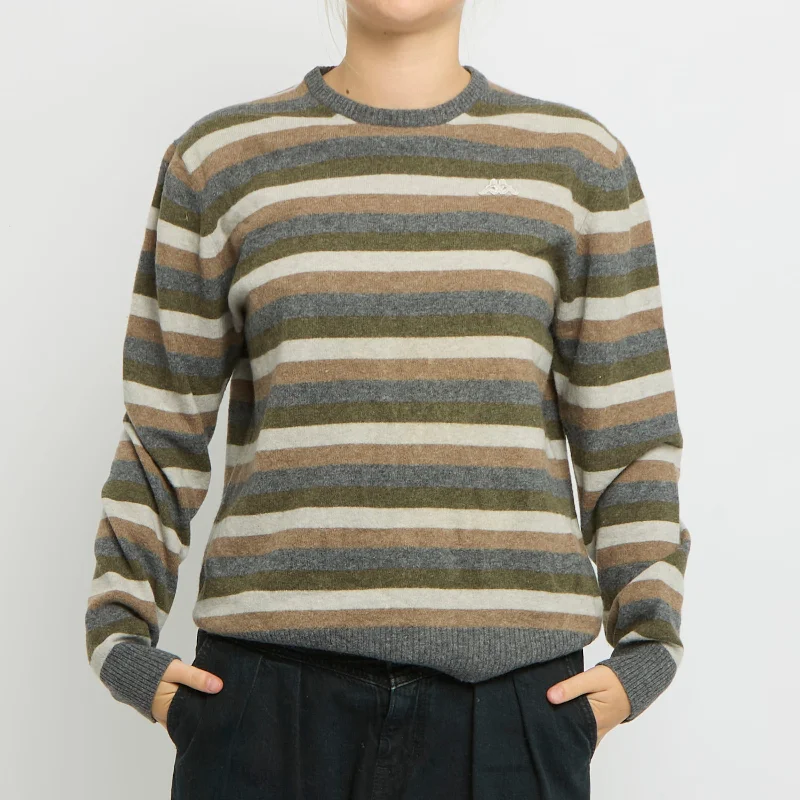 Kappa Crewneck Striped Fine Knit Sweater - UK 10 Hooded Sweater Collared Sweater Shawl Collar
