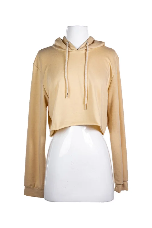 Beige Crop Hoodie Hoodie with Ribbed Cuffs Snug Fit Comfort