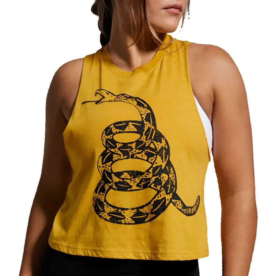Born Primitive Womens Gadsden Flag Crop Muscle Tank Top graphic tank top