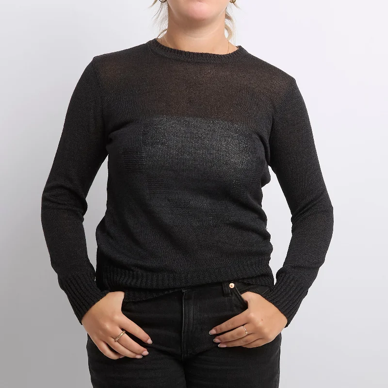 Crew Neck Fine Knit Sweater - UK 8 Cashmere Blend Cotton Blend Poly Blend