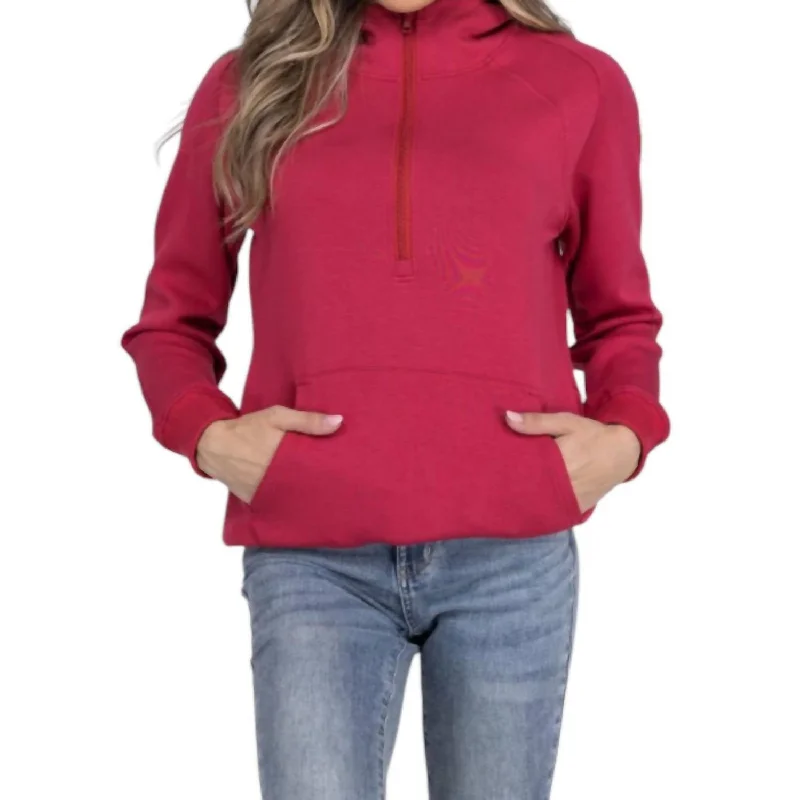 Scuba Halfzip Hoodie In Berry Hoodie with Hem Detail Decorative Unique