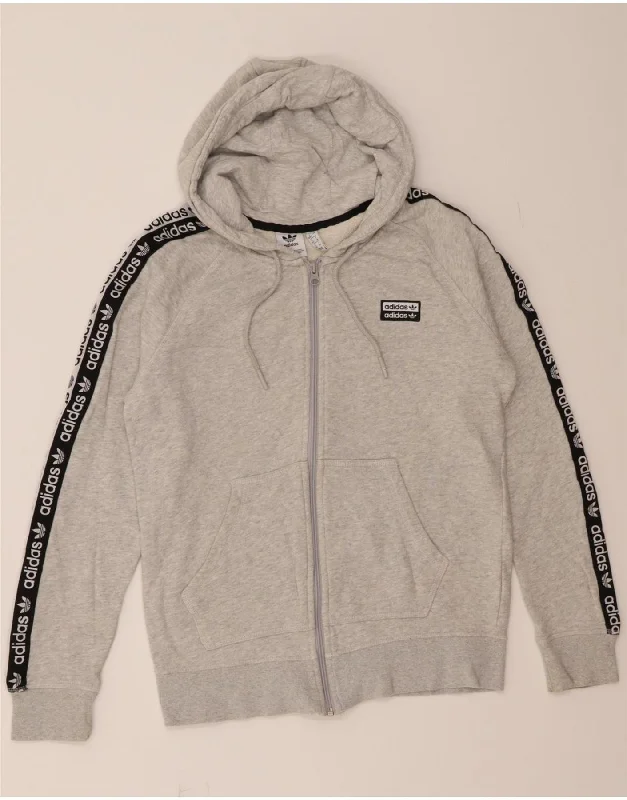 ADIDAS Womens Graphic Zip Hoodie Sweater UK 12 Medium Grey Cotton Anti-Pilling Anti-Shrink Durable