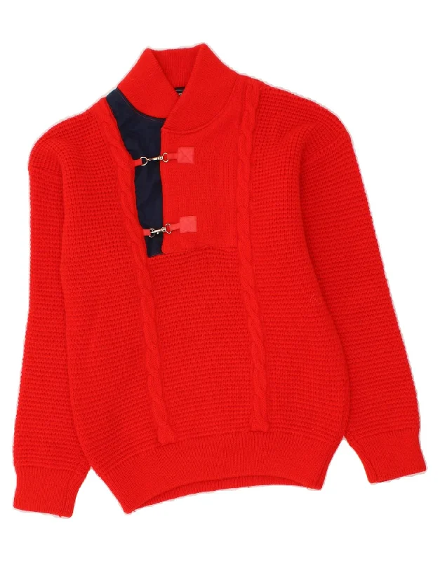 MARINA YACHTING Womens Shawl Neck Jumper Sweater UK 12 Medium Red Wool Turtle Neck Boat Neck Asymmetrical Neck