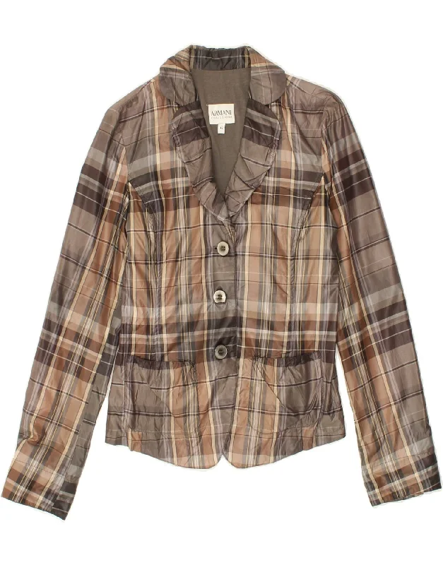 ARMANI COLLEZIONI Womens 3 Button Blazer Jacket IT 42 Medium Brown Plaid Herringbone Jacket Checkered Jacket Solid Jacket