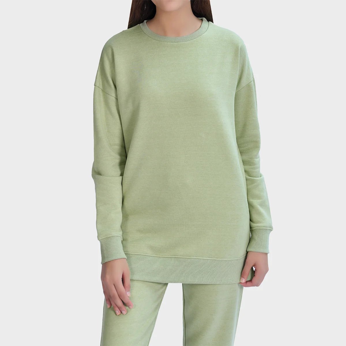 Ladies Sage Sweatshirt Hoodie with Puffed Sleeves Voluminous Trendy