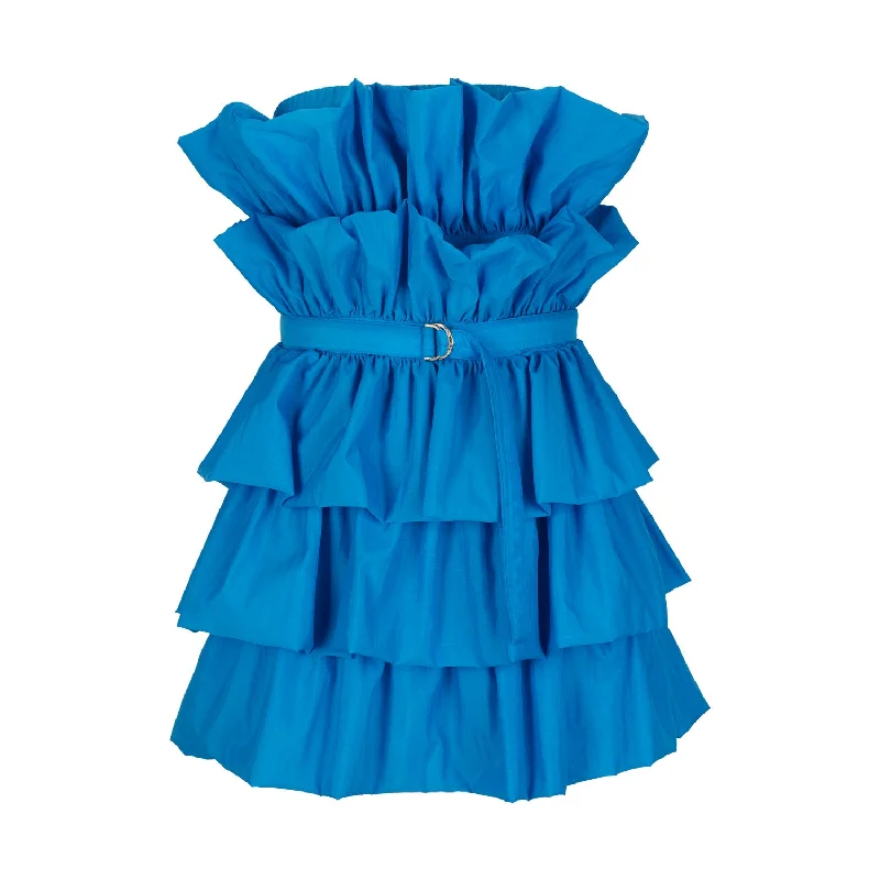 Blue Bandeau Dress with Ruffles empire Waist empire