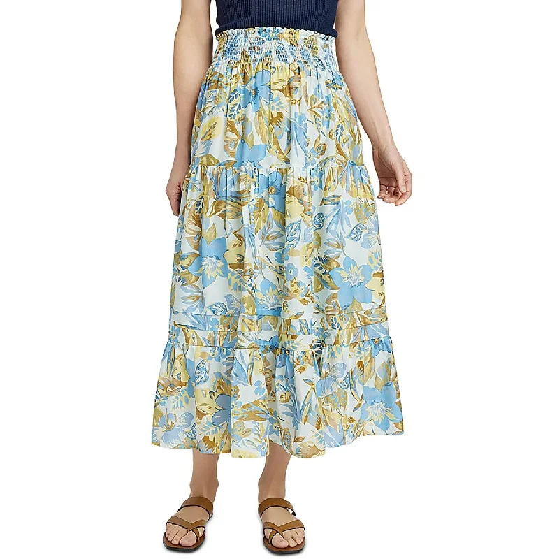 Faherty Womens IVY Silk Blend Floral Midi Skirt denim skirt casual