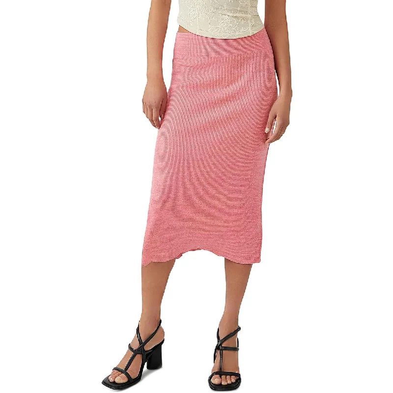 Free People Womens Golden Hour Knit Ribbed Midi Skirt high slit skirt