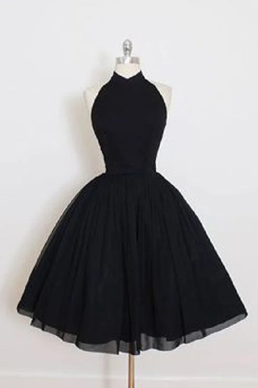 Black Halter A Line Sleeveless Tulle Ball Gown Mid Homecoming Dresses Tunics Cozy comfortable Black Halter A Line Sleeveless Tulle Ball Gown Mid Homecoming Dresses Tunics Cozy comfortable