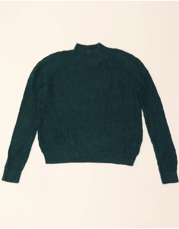 FAT FACE Womens Oversized Crop Turtle Neck Jumper Sweater UK 6 XS Green Wool Fabric Cashmere Fabric Tweed Fabric