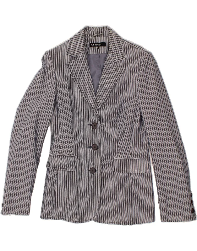 VINTAGE Womens 3 Button Blazer Jacket UK 12 Medium Blue Striped Cotton Fitted Jacket Loose Jacket Oversized Jacket