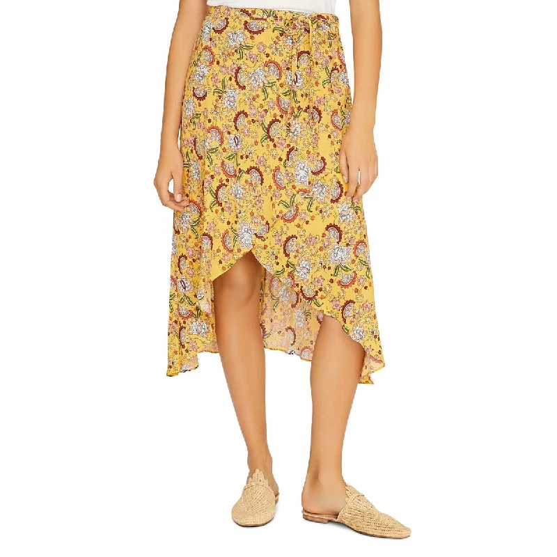 Sanctuary Womens Jamie Floral Hi-Low Midi Skirt button skirt front