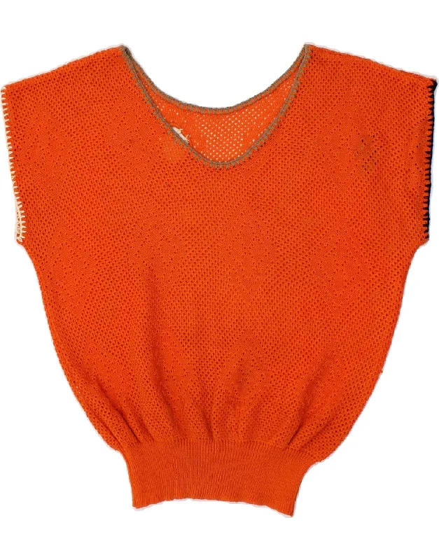 VINTAGE Womens Vest Tank Top UK 10 Small Orange Acrylic modal blend tank