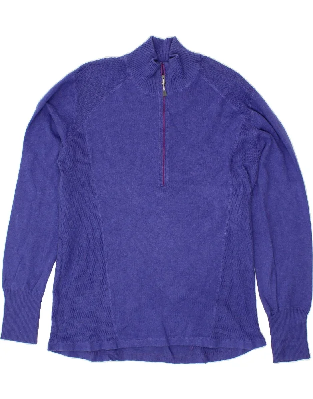 EDDIE BAUER Womens Zip Neck Jumper Sweater UK 20 2XL Purple Cotton Embroidered Appliqued Beaded