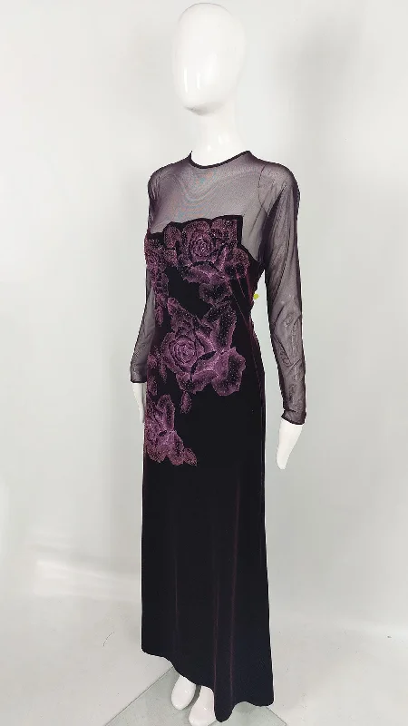 Tadashi Shoji Vintage Long Sleeve Mesh & Velvet Dress, 1990s Tunics Running lightweight Tadashi Shoji Vintage Long Sleeve Mesh & Velvet Dress, 1990s Tunics Running lightweight