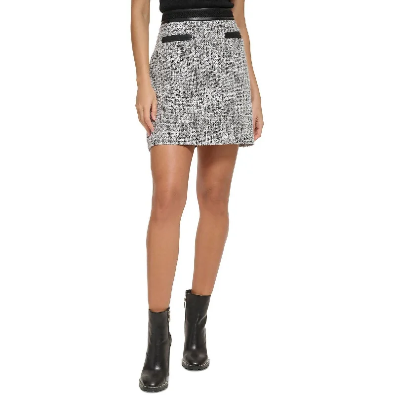 Karl Lagerfeld Paris Womens Tweed Faux Trim A-Line Skirt breathable skirt fabric