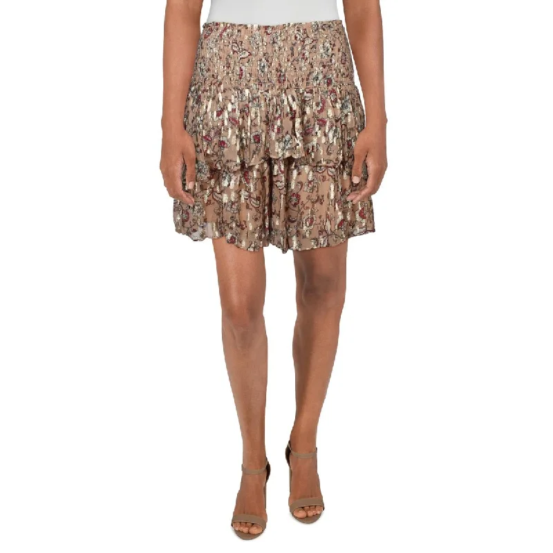 Ramy Brook Womens Roxanne Skirt Tiered Runched Mini Skirt lace skirt elegant