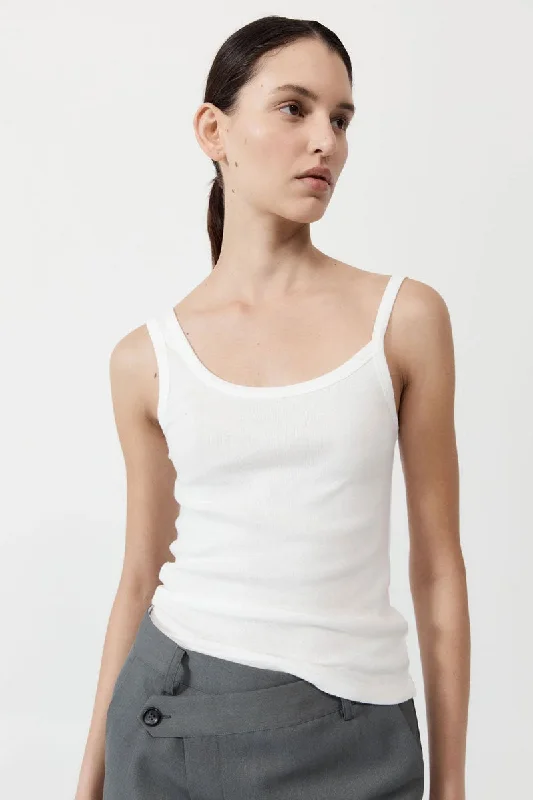 Organic Cotton Asymmetric Tank - White teal tank top