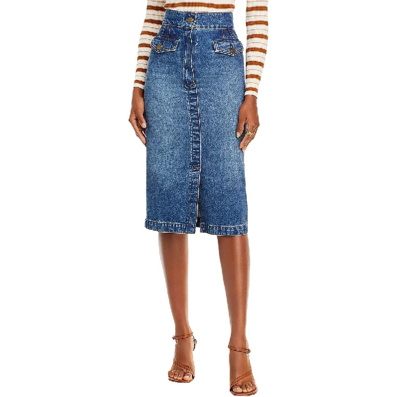 FRAME Womens High Rise Front Vent Midi Skirt corduroy skirt textured