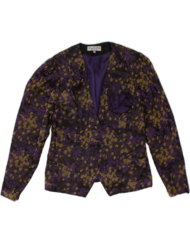 VINTAGE Womens Abstract Pattern 3 Button Blazer Jacket EU 38 Medium Purple Denim Jacket Leather Jacket Suede Jacket