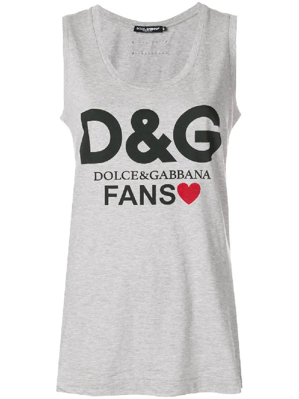 Fan-print tank top silver tank top