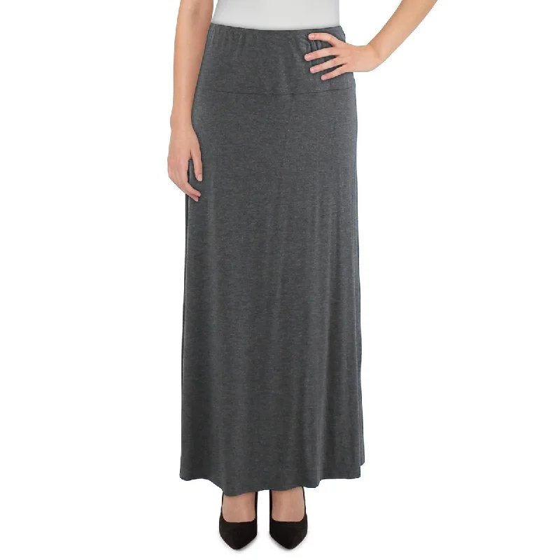 24seven Comfort Apparel Womens Plus Heathered Long Maxi Skirt zip skirt side