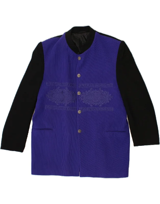 VINTAGE Womens 5 Button Blazer Jacket IT 50 XL Blue Colourblock Polyester Tiered Jacket Buttoned Jacket Zippered Jacket VINTAGE Womens 5 Button Blazer Jacket IT 50 XL Blue Colourblock Polyester Tiered Jacket Buttoned Jacket Zippered Jacket