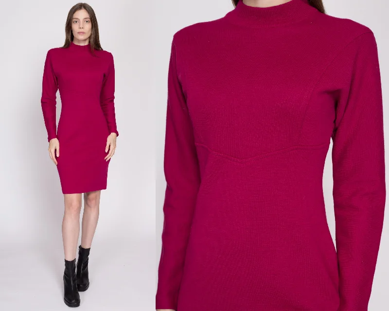 80s Magenta Knit Mini Sweater Dress - Small Anti-Pilling Anti-Shrink Durable