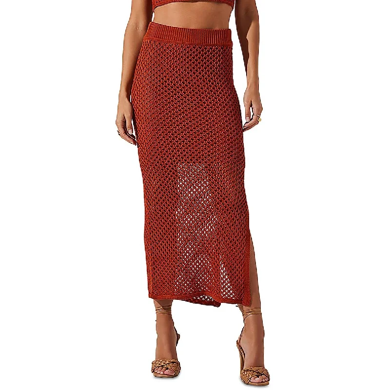 ASTR the Label Womens Carlina Crochet Mesh Maxi Skirt asymmetrical skirt cut