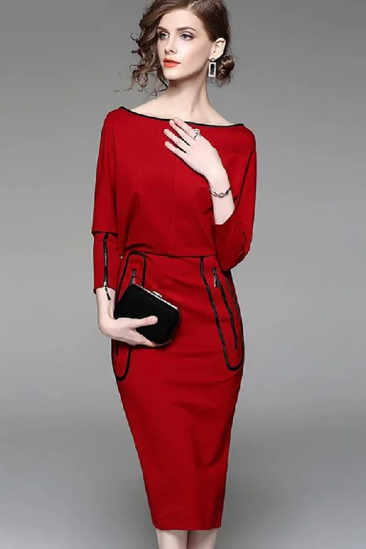BATWING SLEEVE ZIPPER EMBELLISHED CONTRACT WAIST SHEATH DRESS- S in Clearance Tunics Luxurious high-end BATWING SLEEVE ZIPPER EMBELLISHED CONTRACT WAIST SHEATH DRESS- S in Clearance Tunics Luxurious high-end