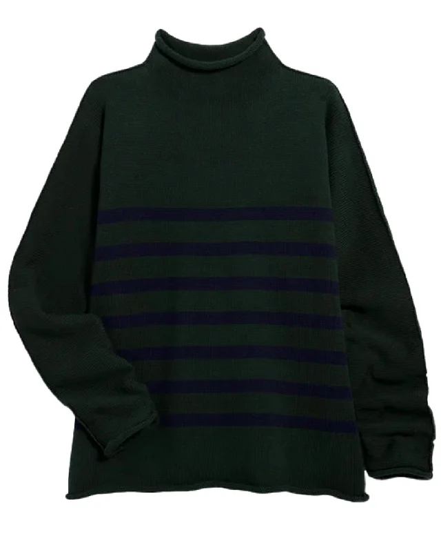 Green and Navy Stripe Monterey Sweater Oversized Loose Flowy