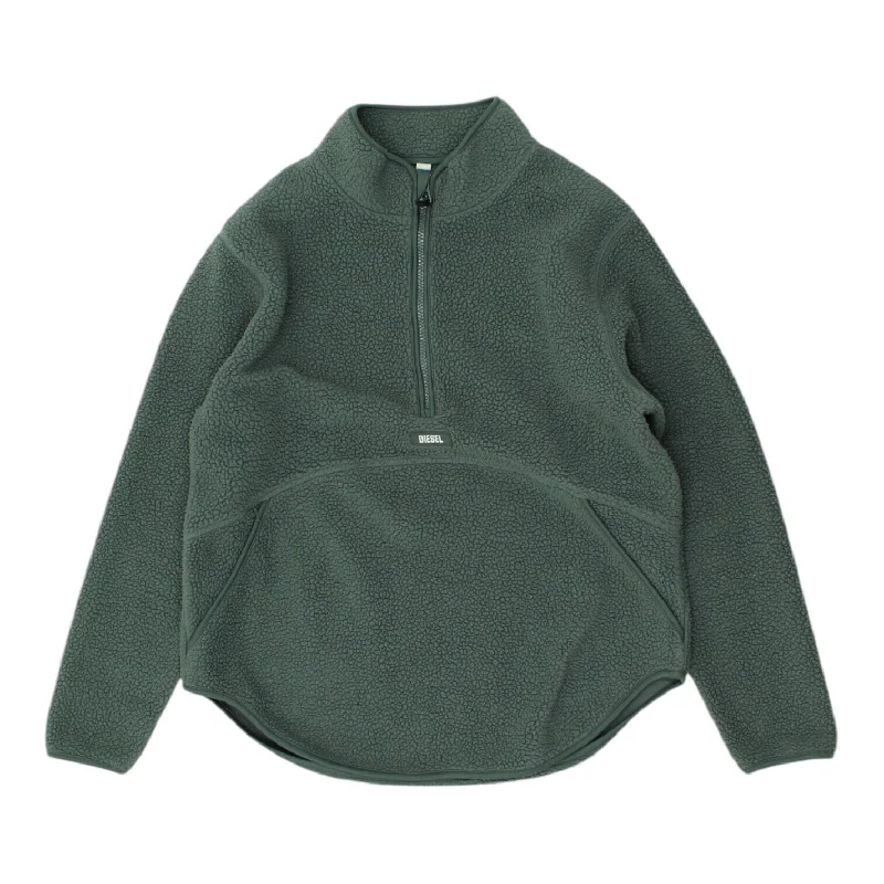 Diesel Womens Green Half Zip Fleece Jumper | Vintage High End Designer Sweater Mesh Sweater Canvas Denim