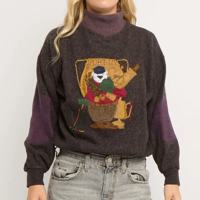 Embroidery  Turtleneck Knitted Sweater - UK 16 Collared Crew Neck Turtle Neck