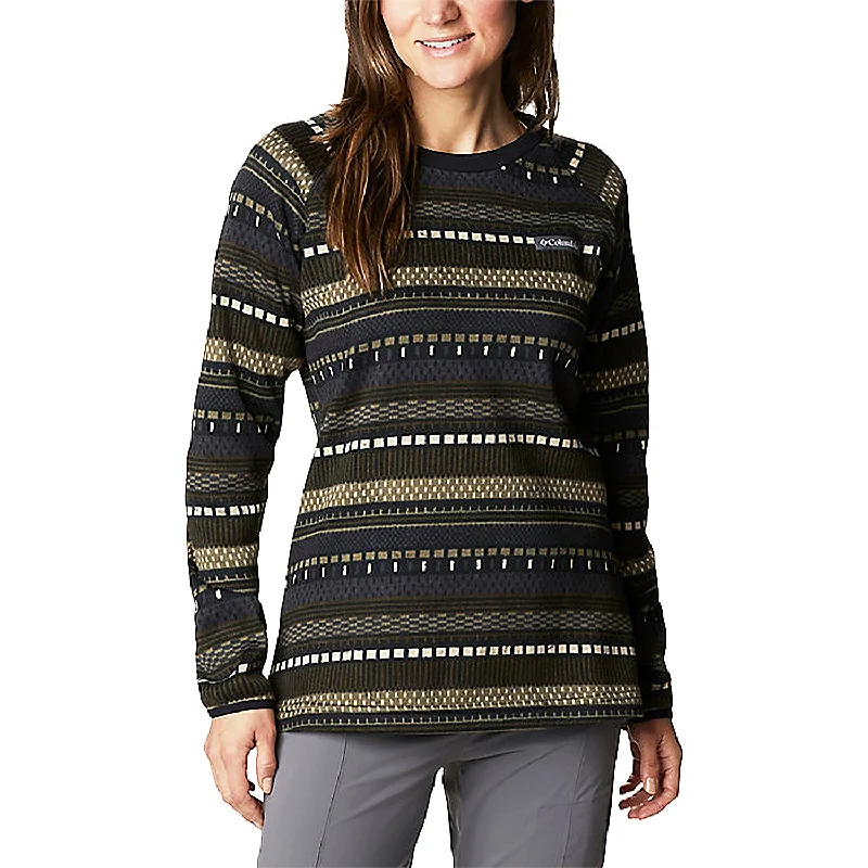 Women's Columbia Sweater Weather Fleece Crew Shirt Black Apre Stripe Fleece Sweater Nylon Polyester