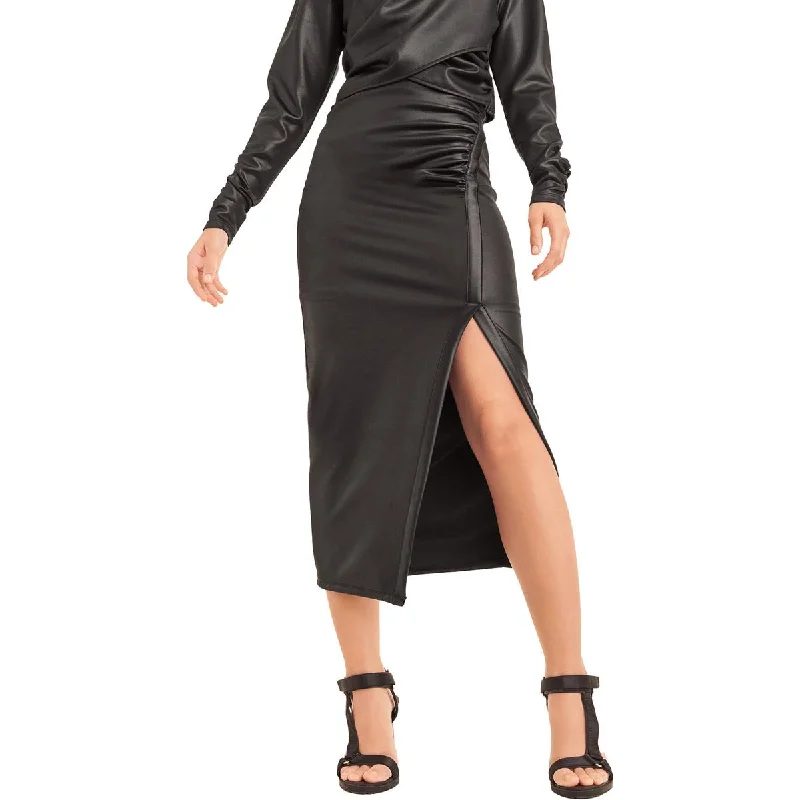 DKNY Womens Ruched Glazed Midi Skirt wool skirt breathable