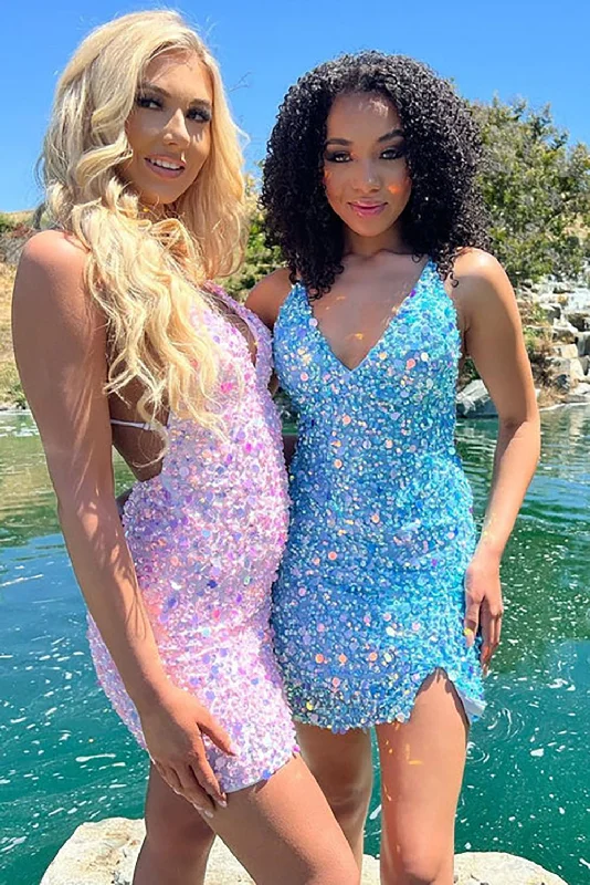 Cute Pink V Neck Backless Sequins Short Homecoming Dresses Tunics Recommended stylist Cute Pink V Neck Backless Sequins Short Homecoming Dresses Tunics Recommended stylist