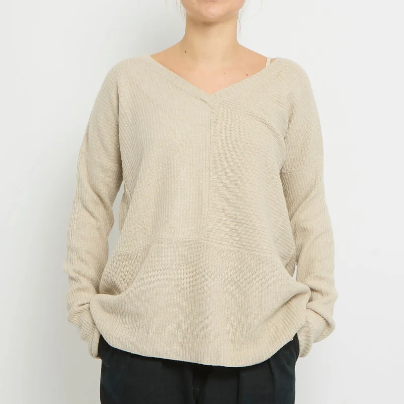 Woolrich Heavy Knit V-Neck Ribbed Sweater - UK 8 Lightweight Heavyweight Midweight