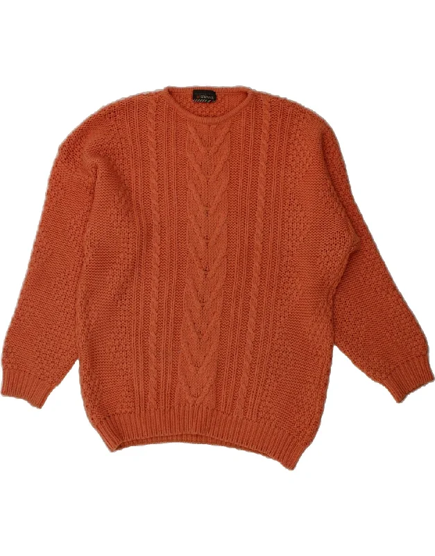 STEFANEL Womens Crew Neck Jumper Sweater UK 16 Large Orange Wool Velvet Chenille Corduroy