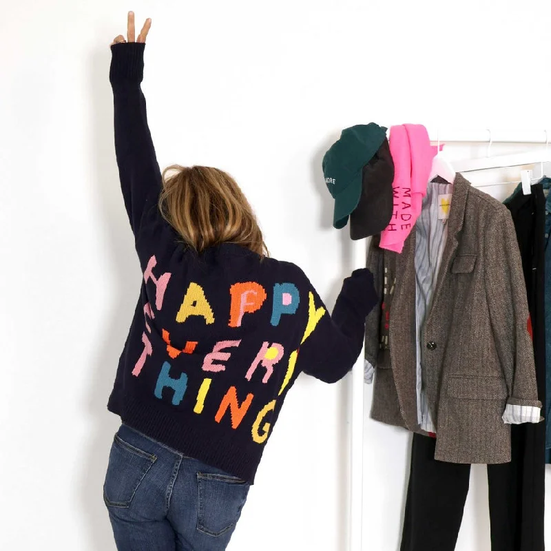 Kerri Rosenthal Boyfriend Happy Everything Sweater in Indigo Welt Pockets Slit Pockets Flap Pockets
