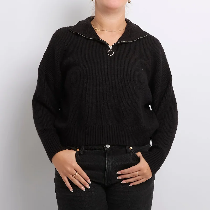 1/4 Zip Heavy Knit Sweater - UK 16 Lightweight Heavyweight Midweight