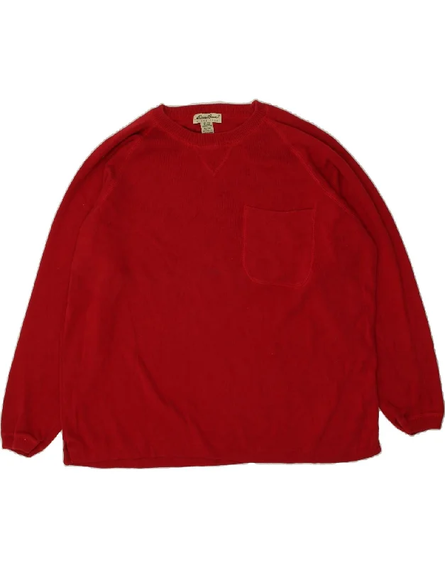 EDDIE BAUER Womens Oversized Crew Neck Jumper Sweater UK 18 XL Red Cotton Casual Formal Business