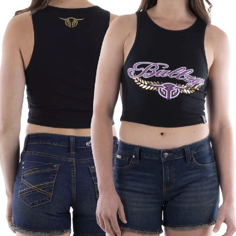 Bullzye Womens Royal Crop Tank Top - BLACK v-neck tank top