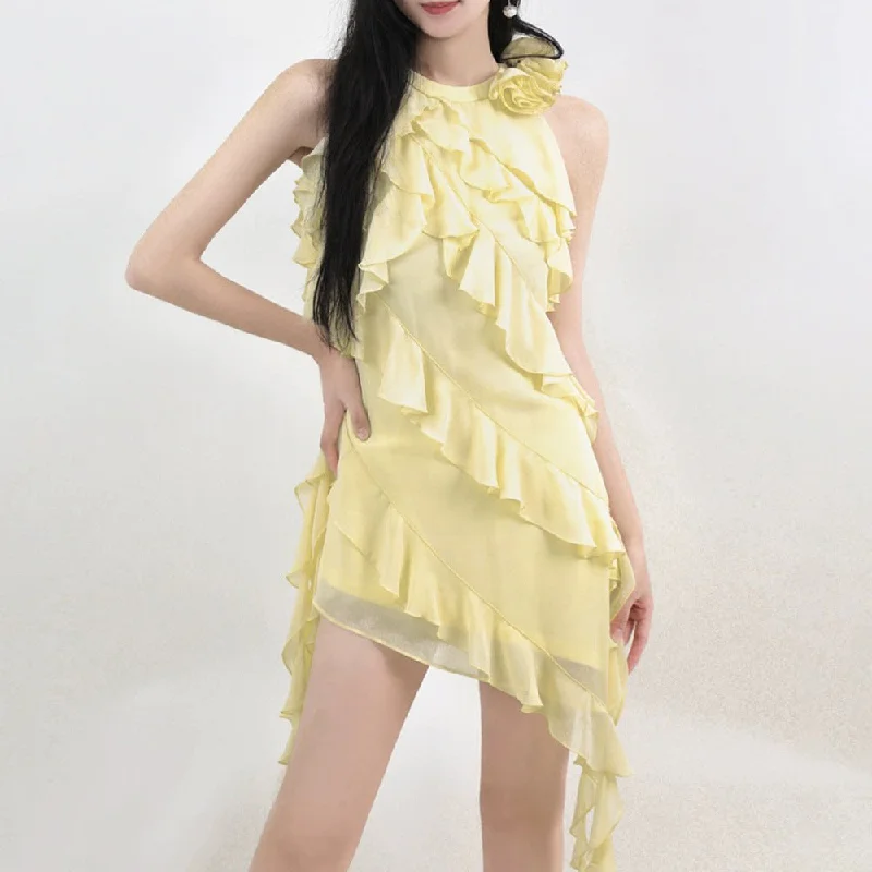 Ladies Mid length casual dresses with Ruffle Edge Tunics Hiking breathable