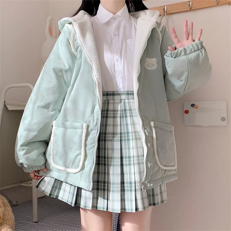 Pastel Bear Double-Sided Jacket Cardigan Sweater Pullover