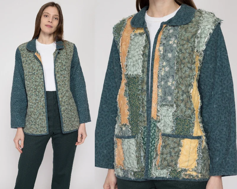 Sm-Med 70s Boho Reversible Rag Quilt Patchwork Jacket Wool Jacket Cashmere Jacket Tweed Jacket