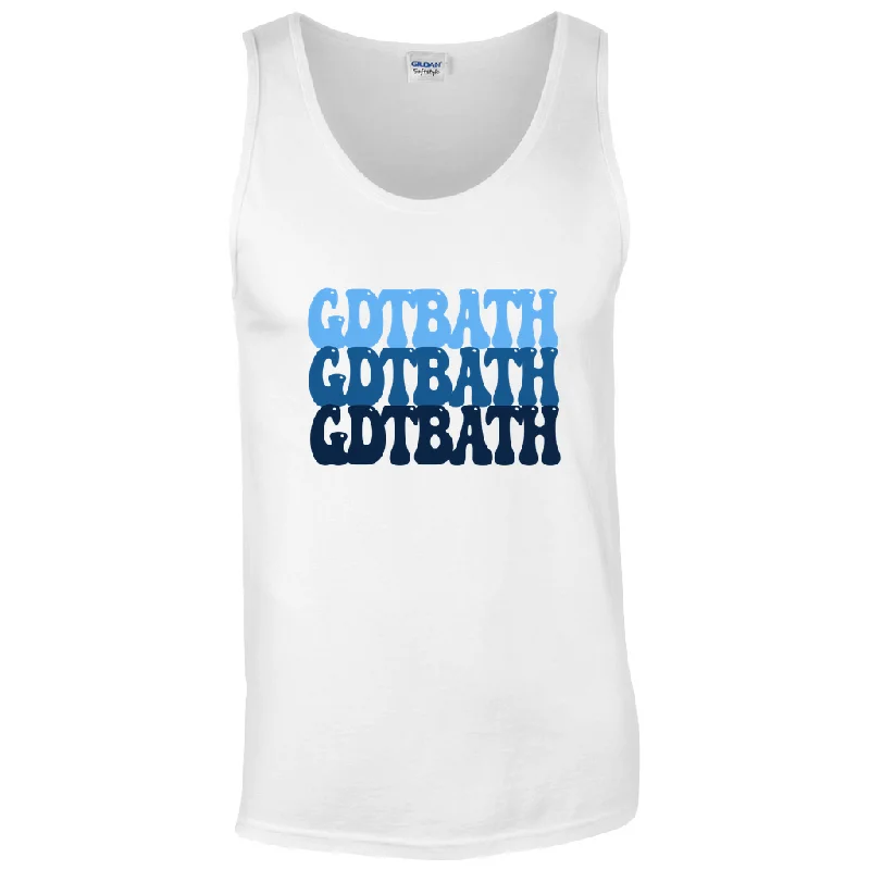 GDTBATH Tank Top in White with Carolina Blue Groovy Letters stretchy tank top