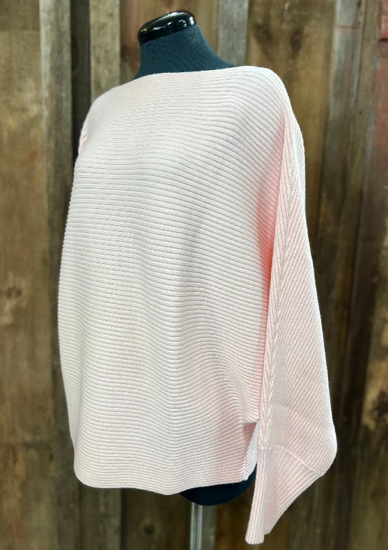 Pink Ribbed Oversized Sweater Hooded Caped Shawl Collar